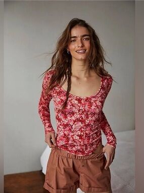 Free People Coffee Club Scoop Neck Intimately Floral Long Sleeve Womens Small